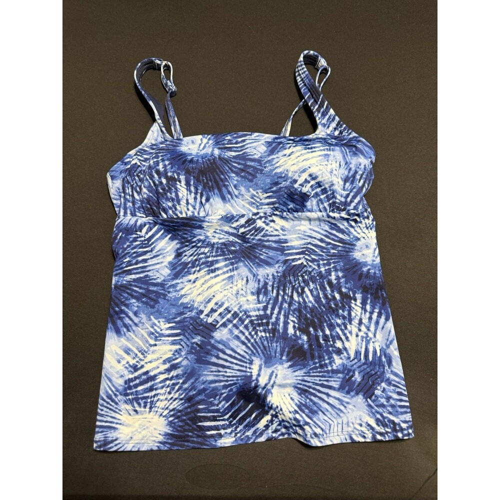 LANDS END Tankini Top Women Size 12 Deep Sea Navy Tie Dye Palm